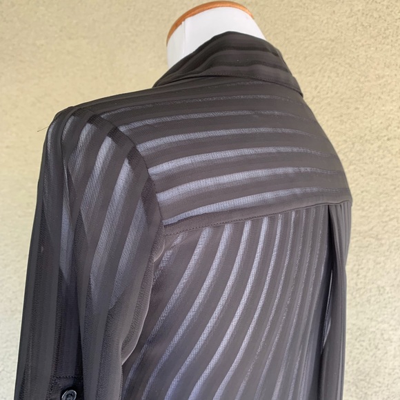🔥5/$20🔥 Black Chiffon Shirt Sheer Stripes - Picture 6 of 8